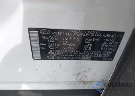 2023 Hyundai Santa Fe Sel from USA, damaged, VIN 5NMS24AJ2PH643123